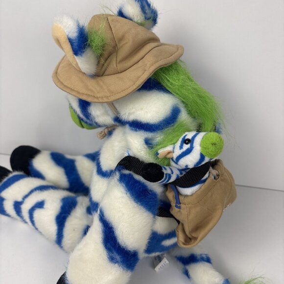 Vintabe Zany Brainy 20" Zebra Plush Baby Backpack Blue Stripe Hat Stuffed Animal - Picture 2 of 9